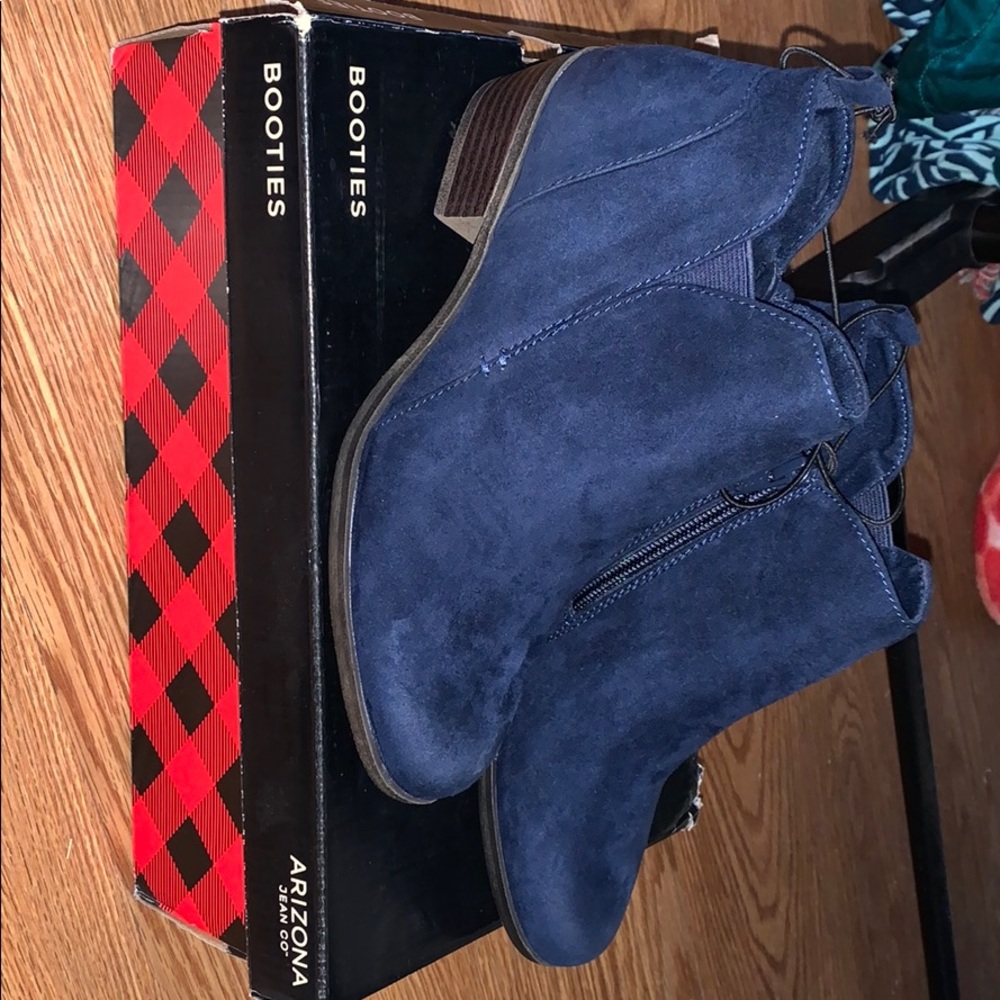 Blue suede booties
